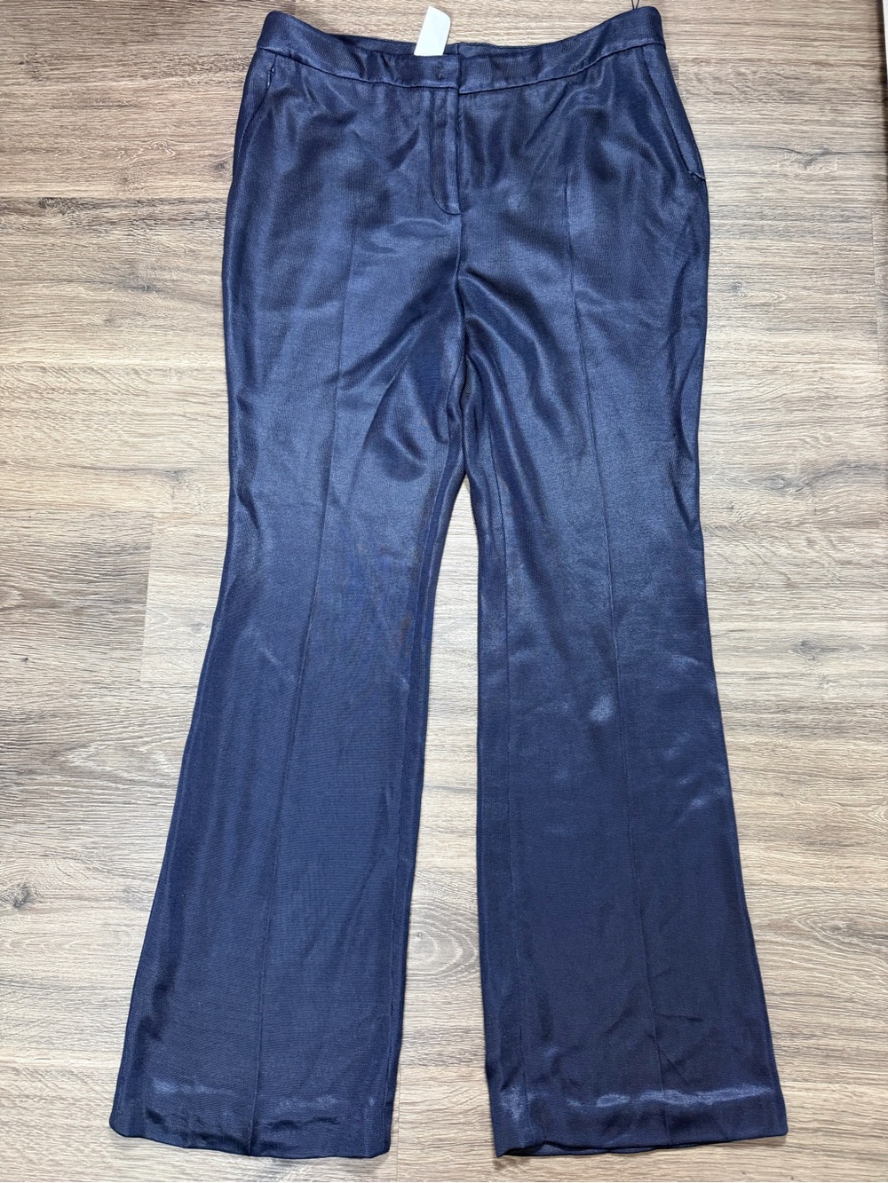 AKRIS Farida 100 Years NWT Navy Shimmer Bootcut Pants Size 16